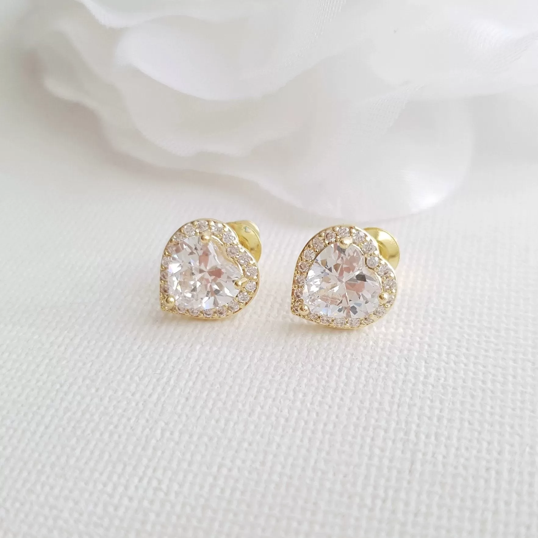 Cubic Zirconia Heart Earrings for Bridesmaids-Diana