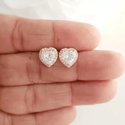 Cubic Zirconia Heart Earrings for Bridesmaids-Diana