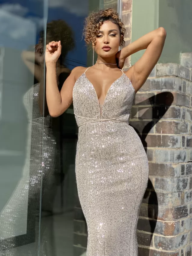 Cynthia JP111 Gown by Jadore - Silver/Nude