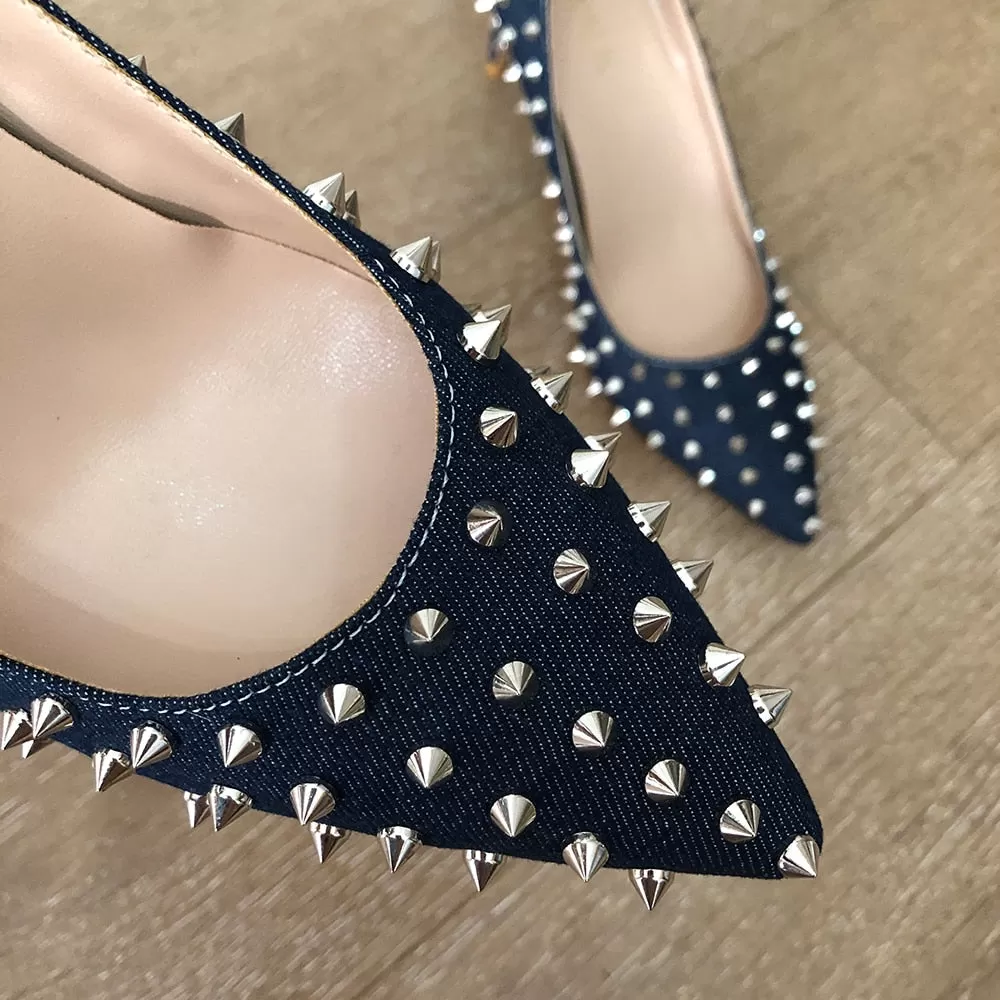 Denim Rivets High Heels Pumps