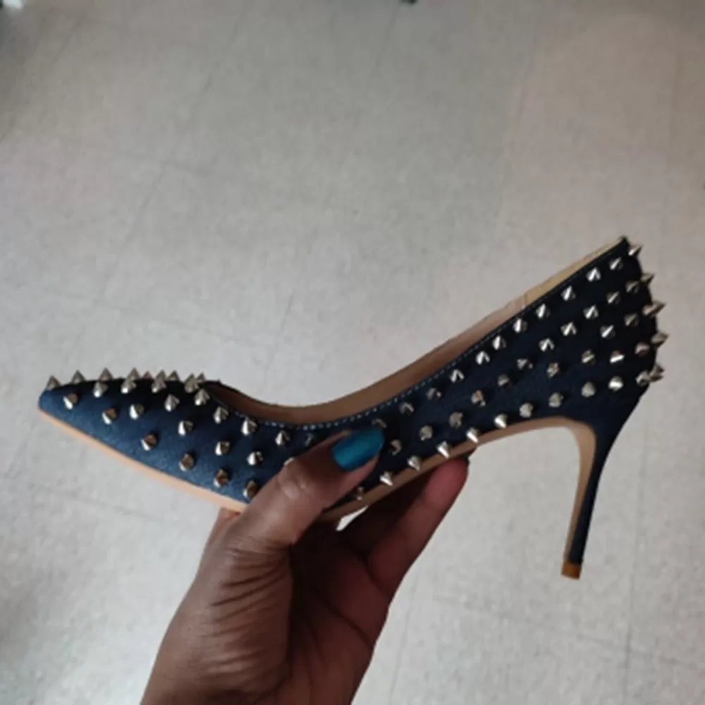 Denim Rivets High Heels Pumps