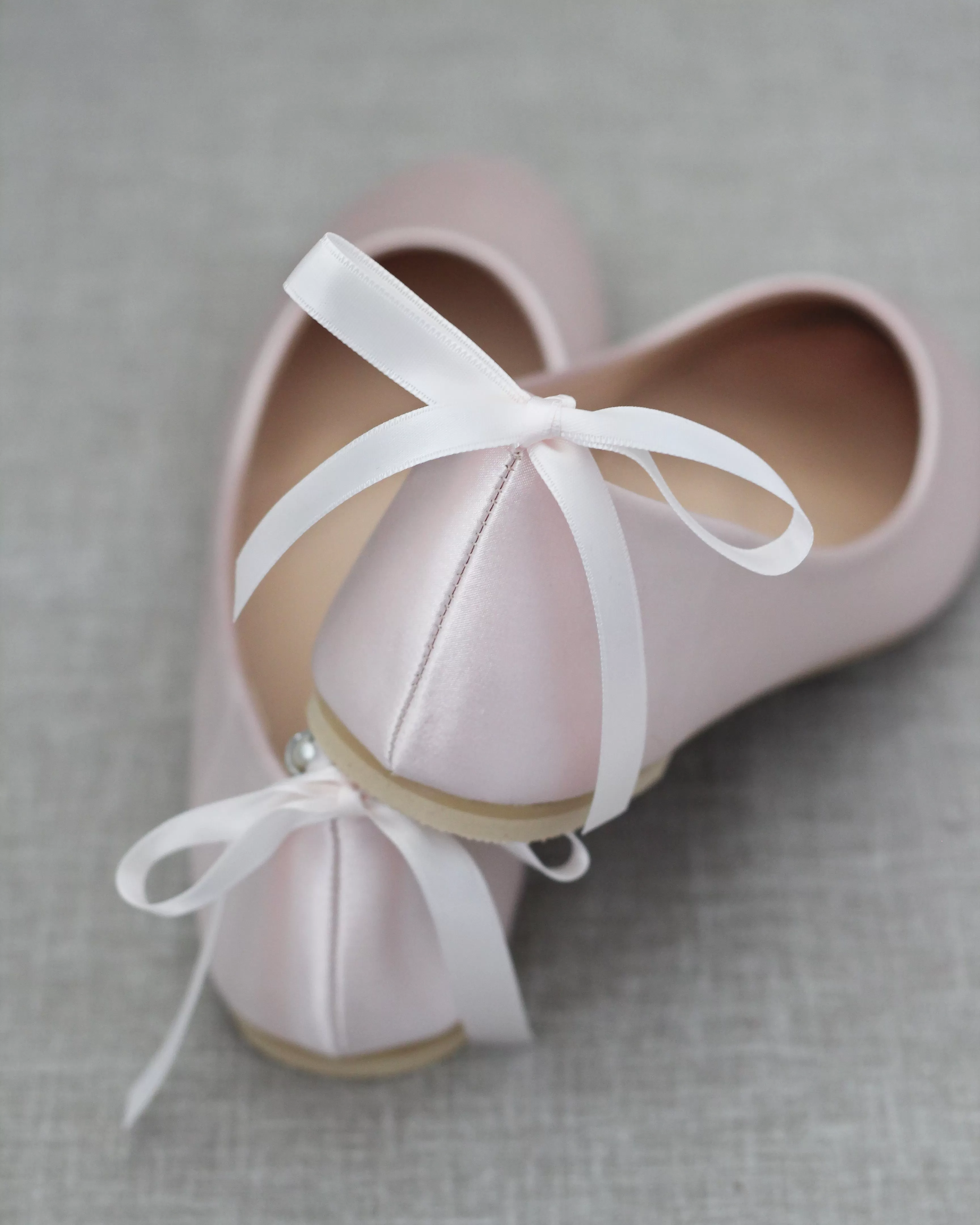 Dusty Pink Round Toe Evening Flat with Pearl Strap