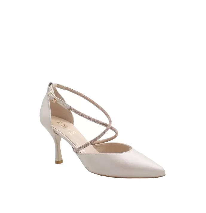 EMIS Beige Leather Shoe with Diamante Strap