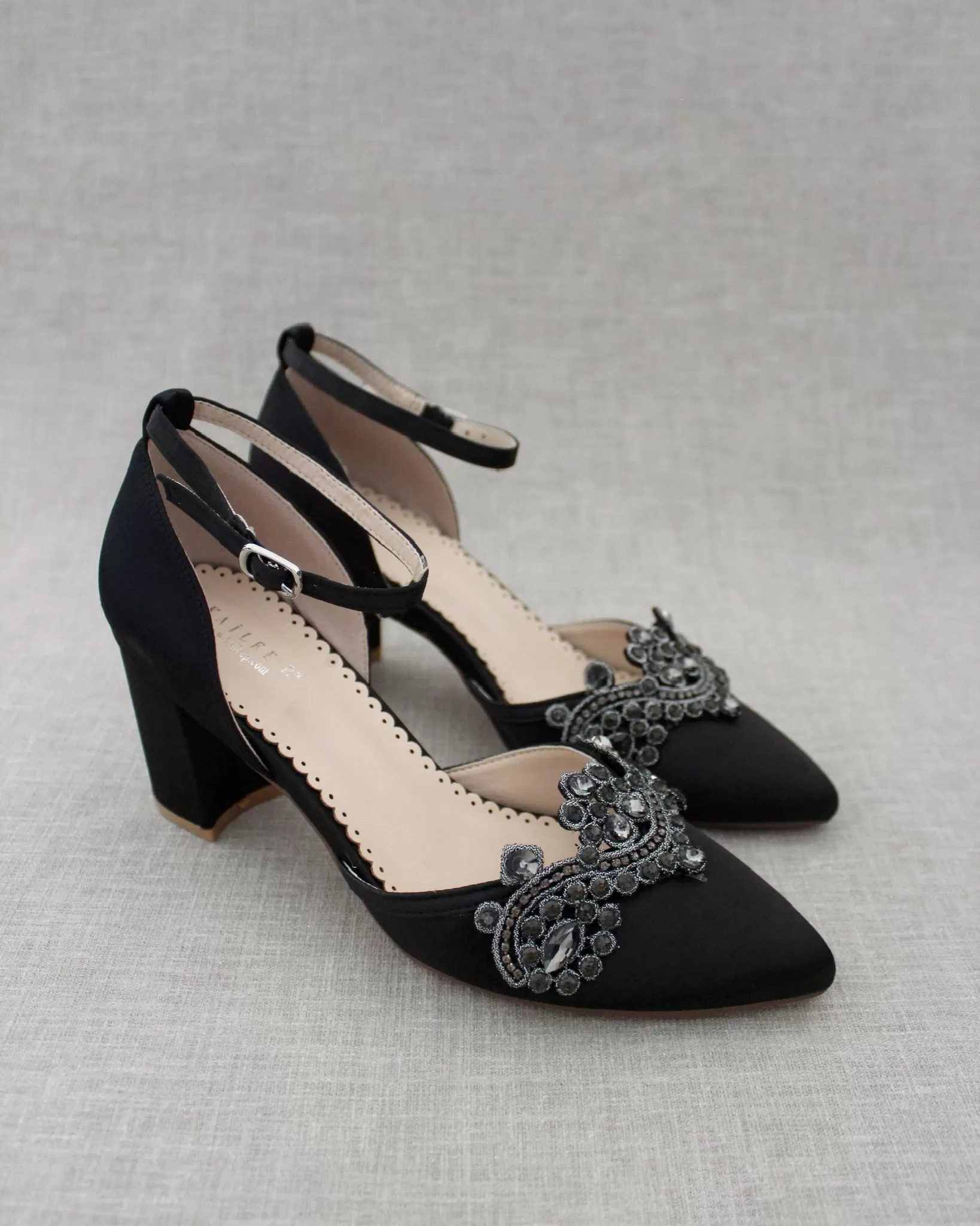 Evening Block Heel with Rhinestones Detail