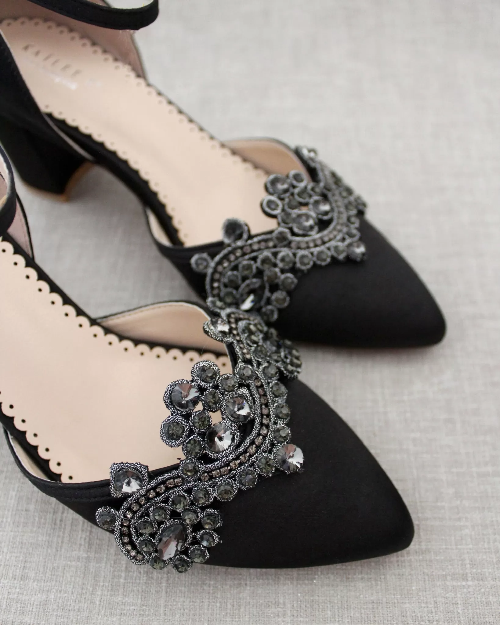 Evening Block Heel with Rhinestones Detail