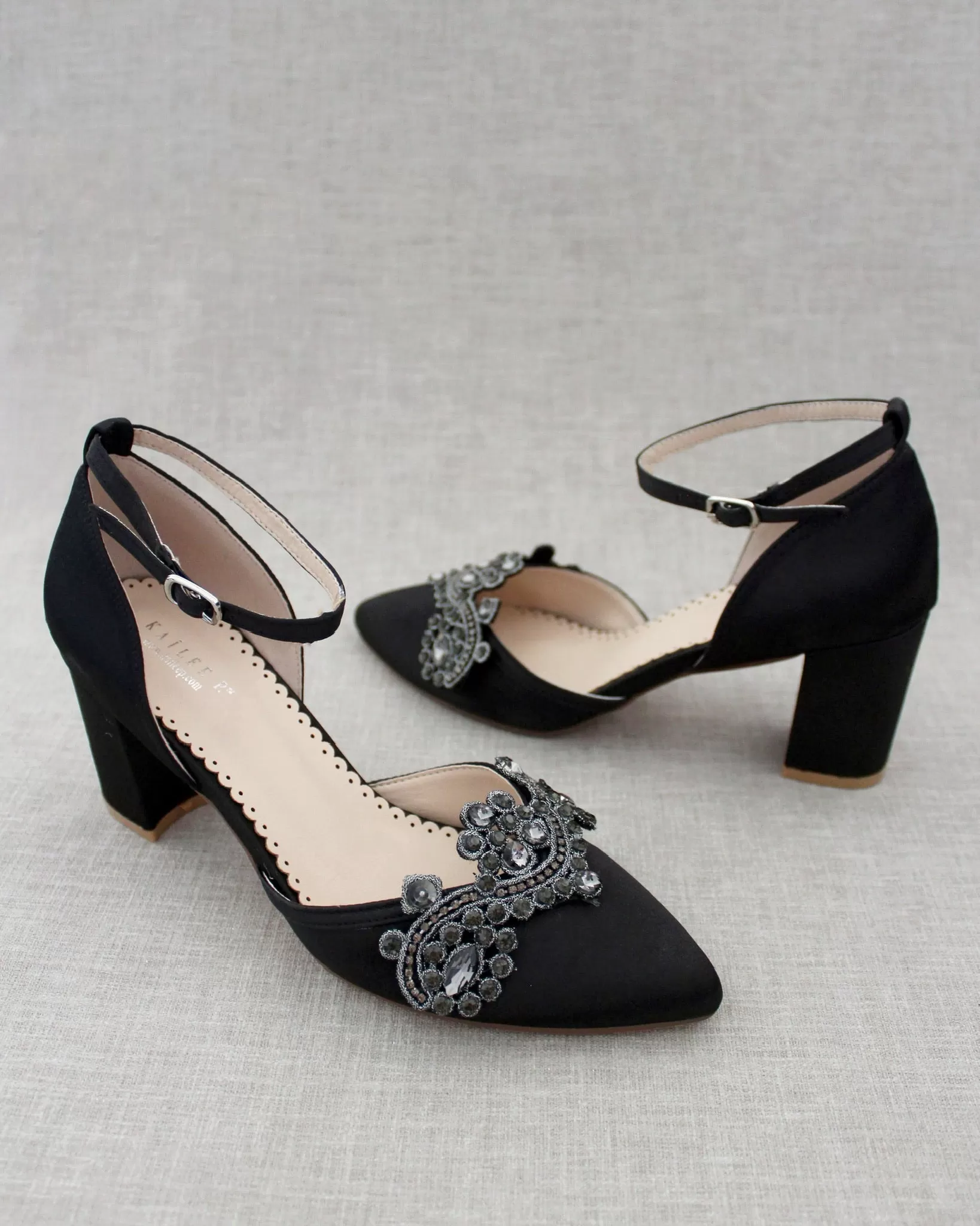 Evening Block Heel with Rhinestones Detail