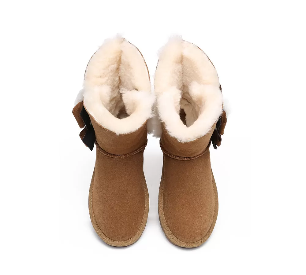 EVERAU Sheepskin Double Bow Boots Women Eira