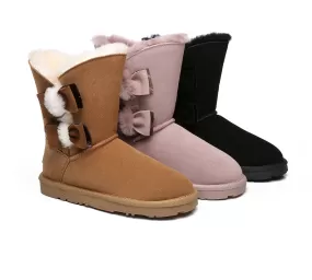 EVERAU Sheepskin Double Bow Boots Women Eira