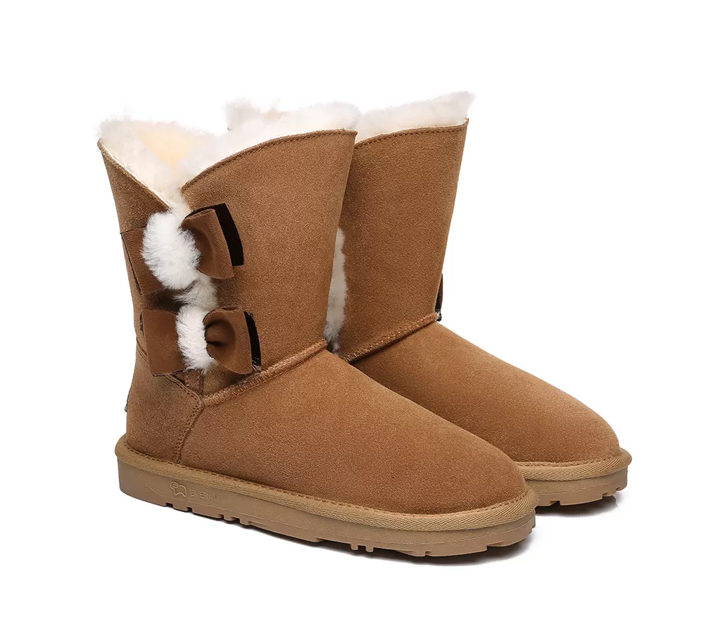 EVERAU Sheepskin Double Bow Boots Women Eira