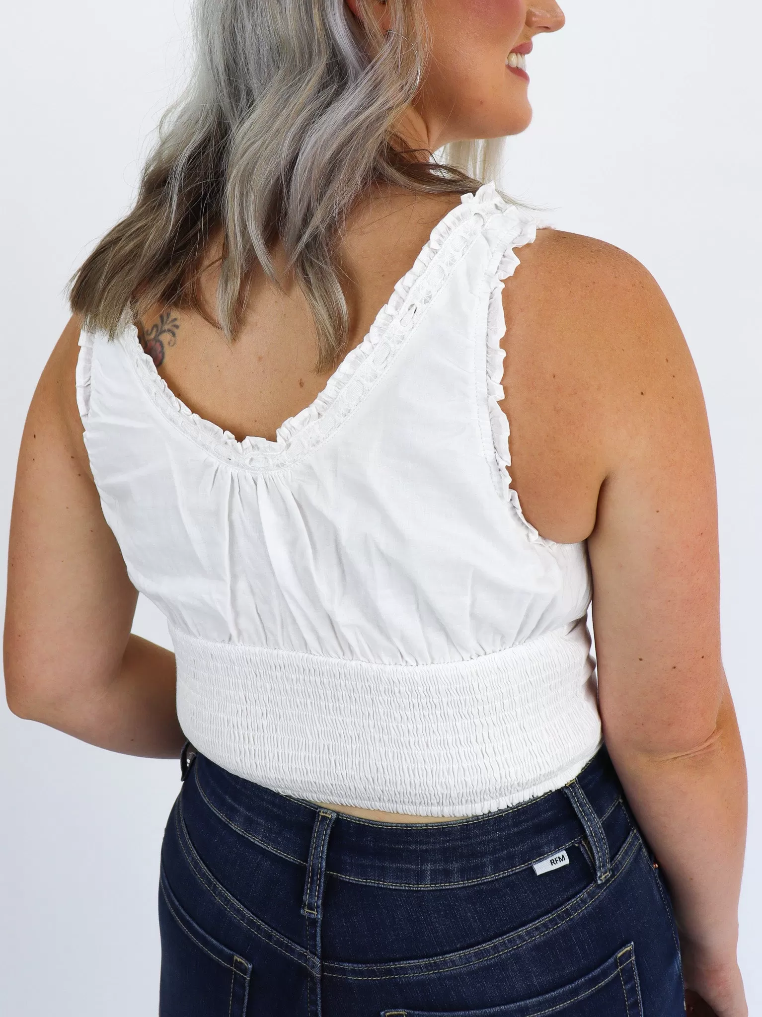 Eyelet Smocked Tank