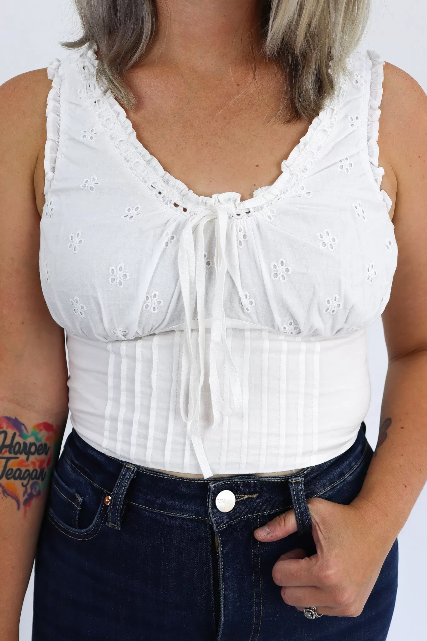 Eyelet Smocked Tank