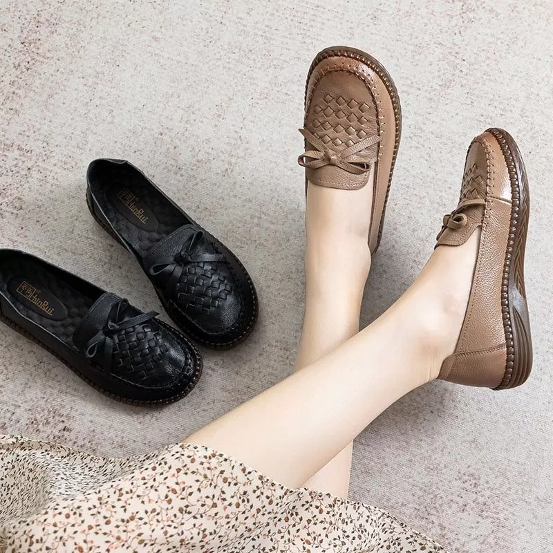 Fashion Leather Loafers Soft Women's Casual Shoes EK321