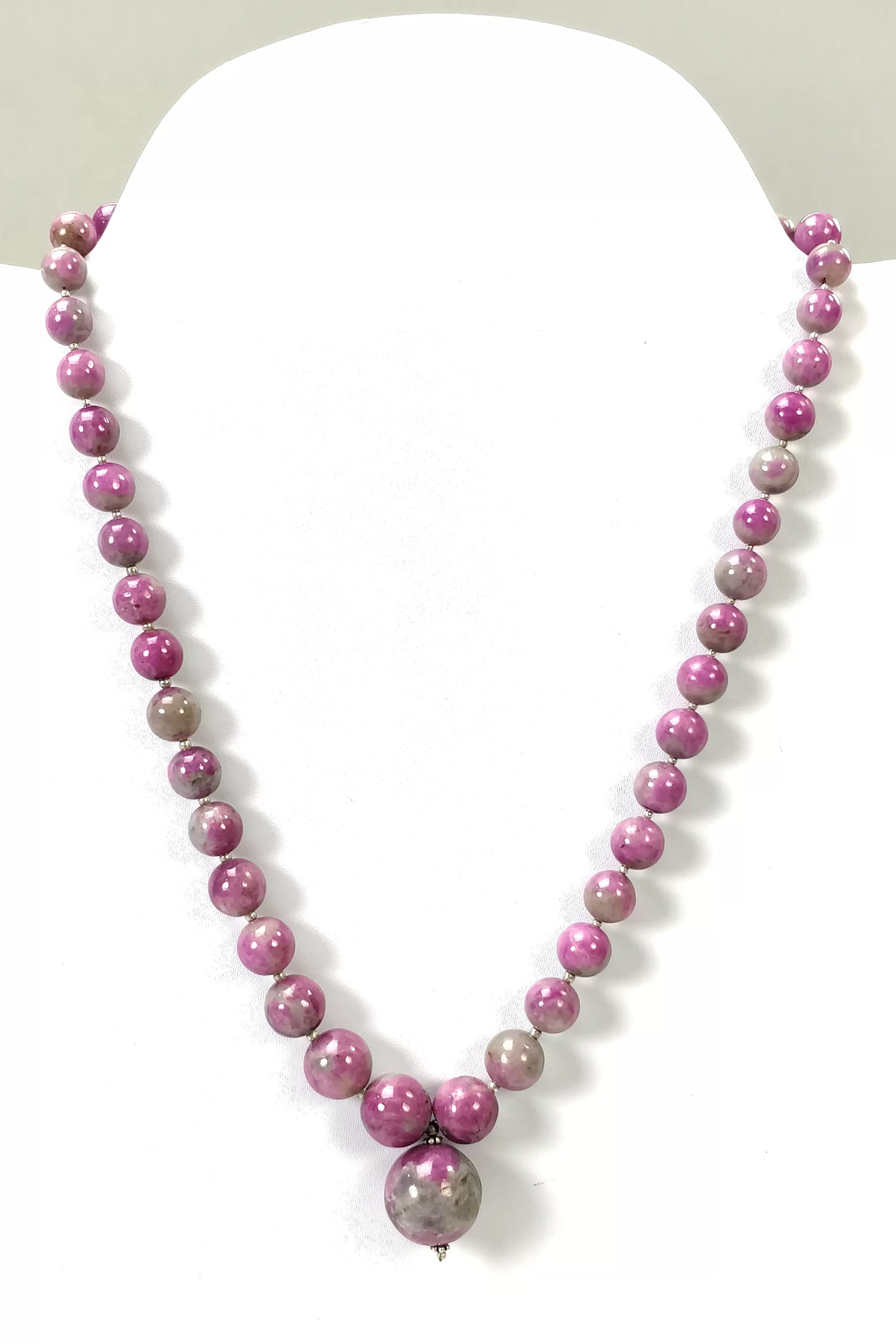 Global RUBY Gemstone NECKLACE: 437.35cts Natural Untreated Bi-Color Zoisite Ruby Balls With 925 Sterling Silver 7.5mm - 18mm 21"