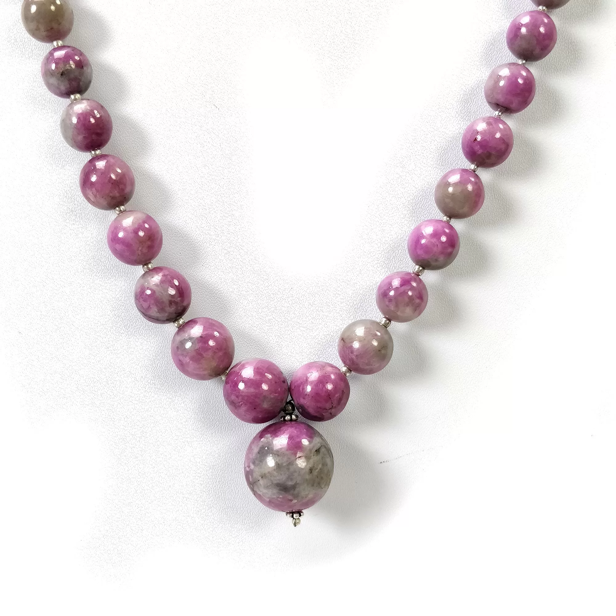 Global RUBY Gemstone NECKLACE: 437.35cts Natural Untreated Bi-Color Zoisite Ruby Balls With 925 Sterling Silver 7.5mm - 18mm 21"