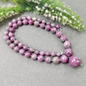 Global RUBY Gemstone NECKLACE: 437.35cts Natural Untreated Bi-Color Zoisite Ruby Balls With 925 Sterling Silver 7.5mm - 18mm 21"