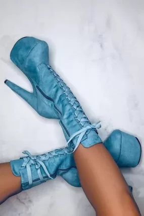 Hella Heels High BabyDoll 7inch Boots - Baby Blue