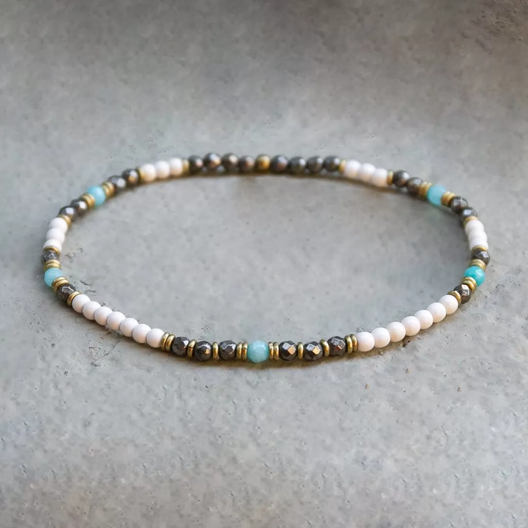 Howlite, Pyrite, and Amazonite Anklet