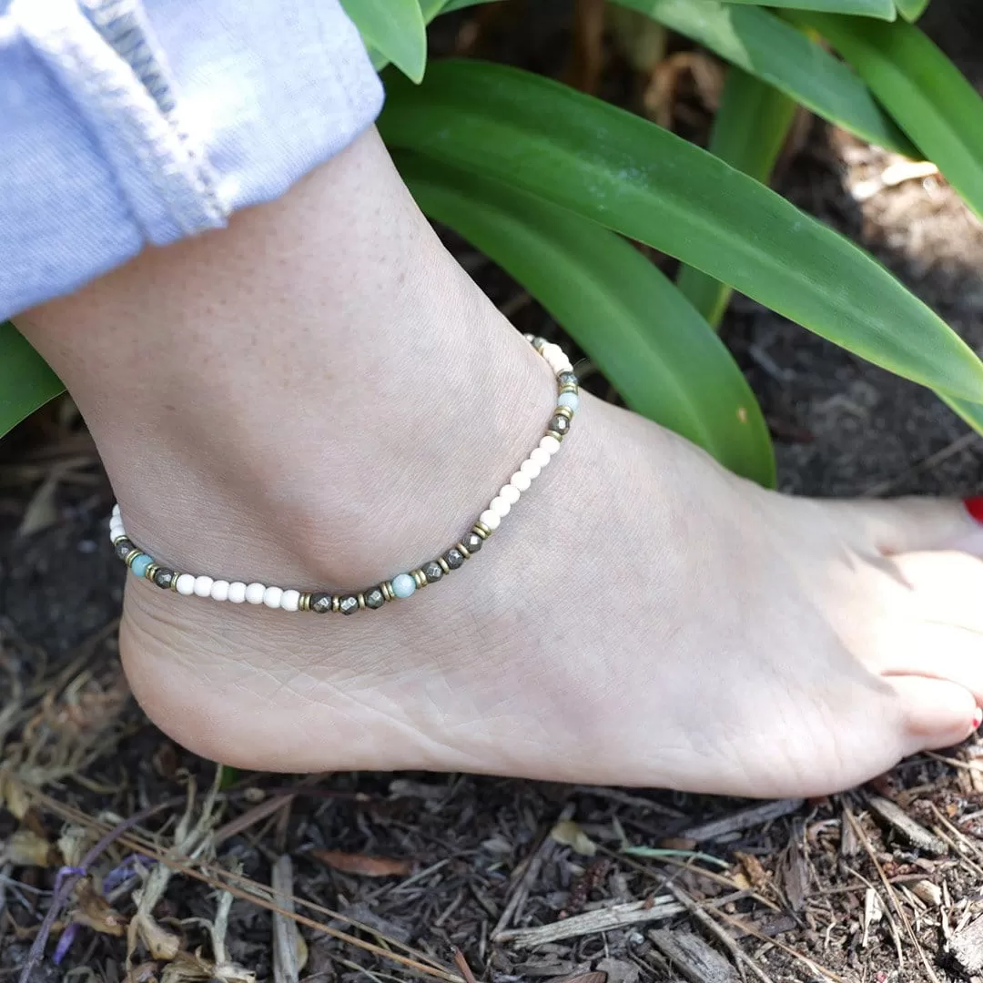 Howlite, Pyrite, and Amazonite Anklet