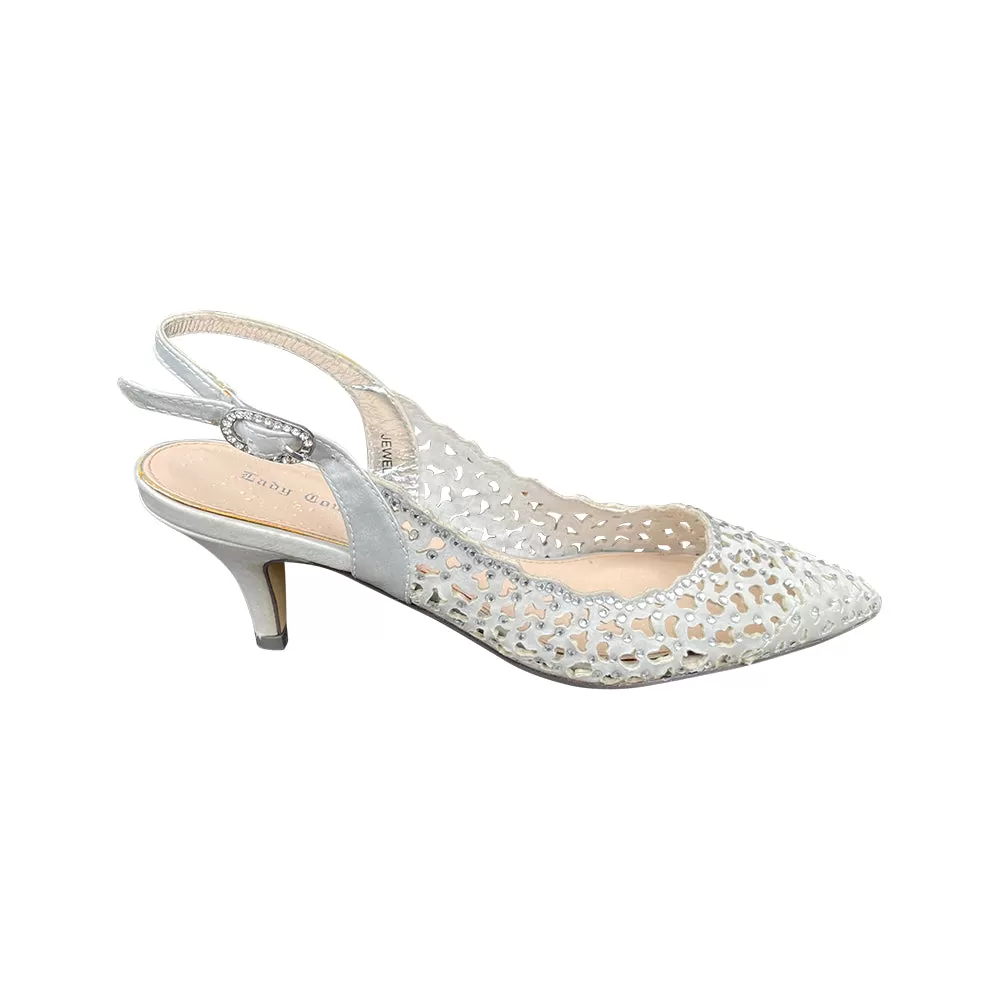 Jewel Silver Crystal Sling back