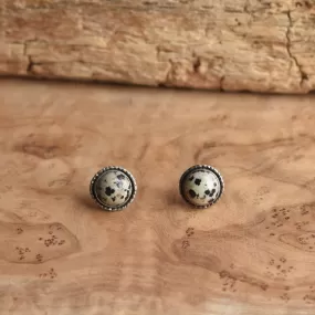 Large Hammered Posts - Dalmation Jasper Posts - Spotted Jasper Studs - 925 Sterling Silver