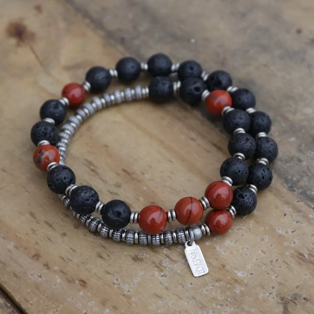 Lava Rock and Red Jasper Men's Wrap Bracelet, Root Chakra Bracelet