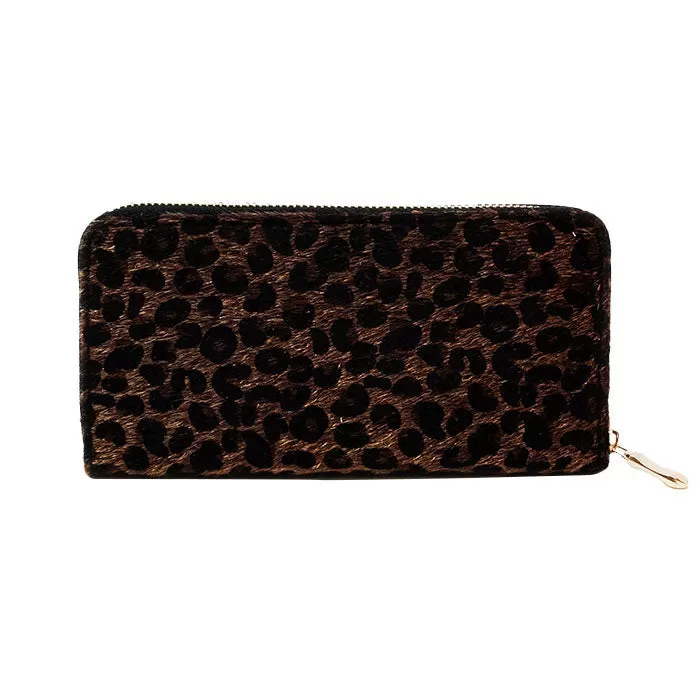 Lemy Leopard Print Faux Fur Zipper Wallet