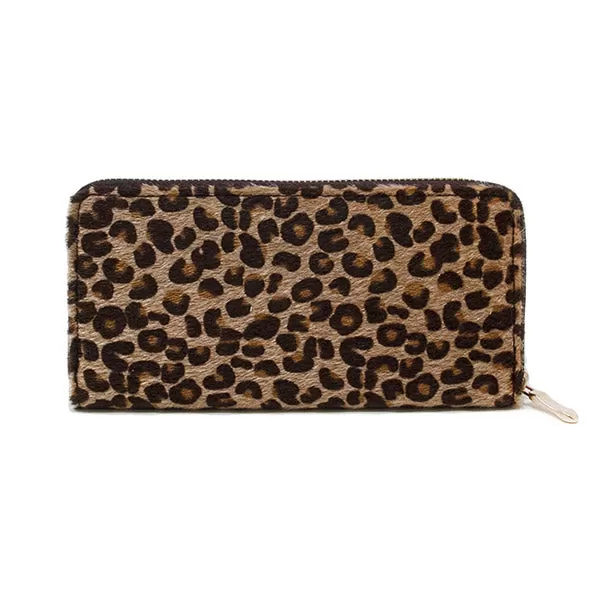 Lemy Leopard Print Faux Fur Zipper Wallet