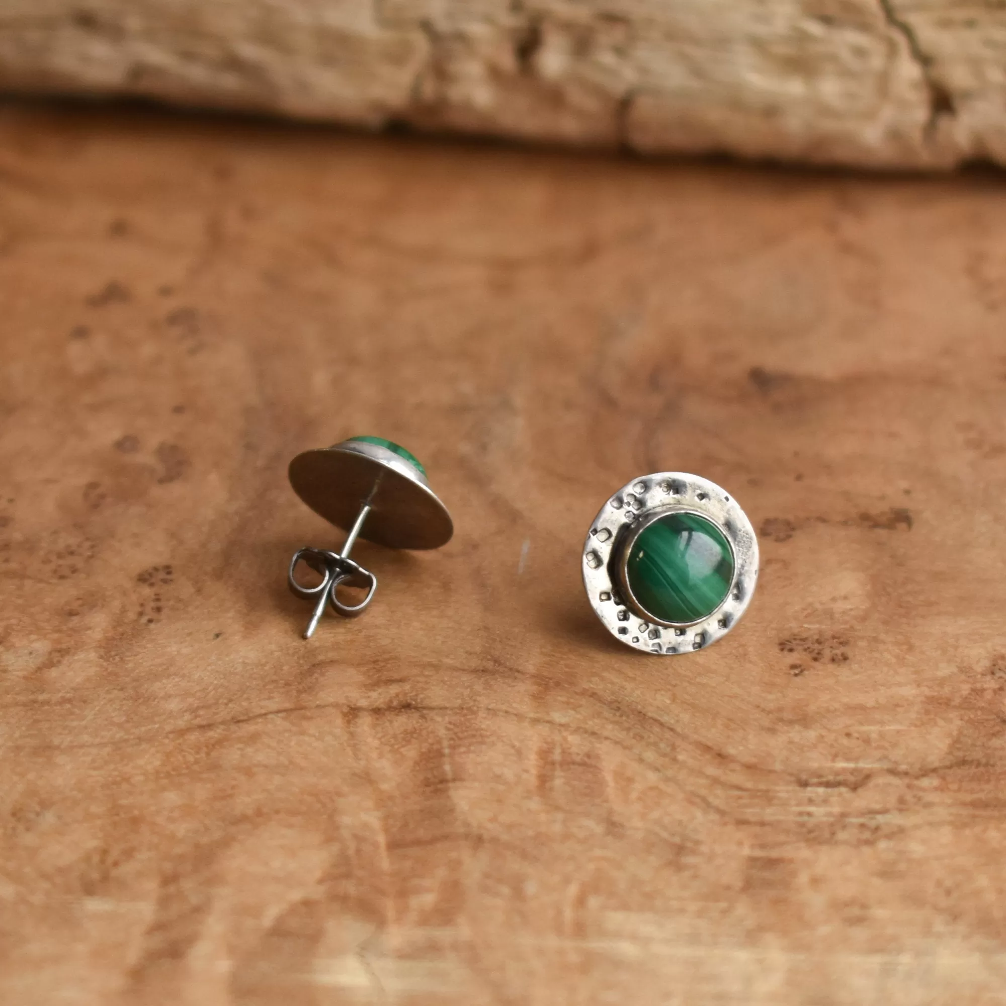 Malachite Textured Posts - Green Malachite Posts - Malachite Earrings - .925 Sterling Silver - Malachite studs