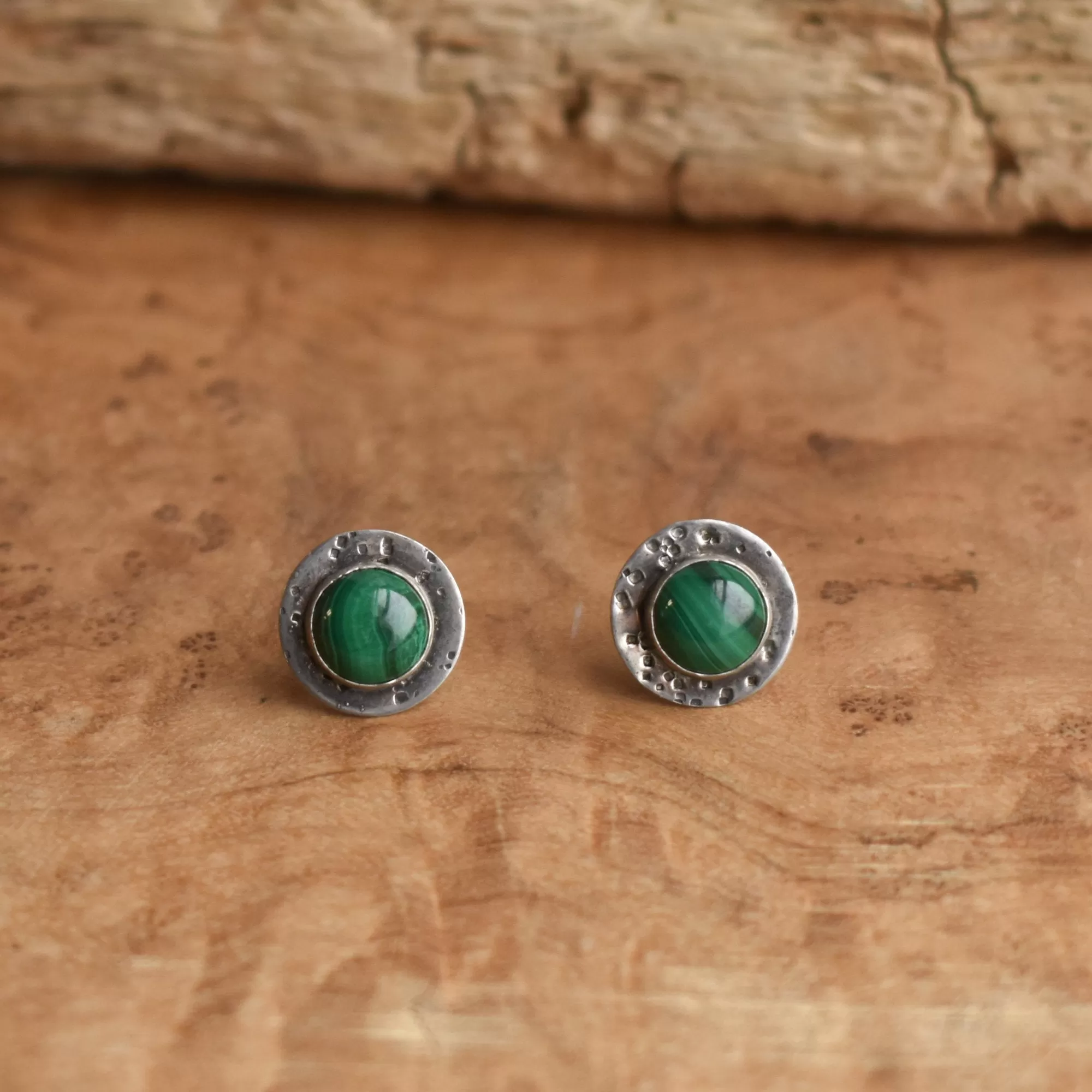 Malachite Textured Posts - Green Malachite Posts - Malachite Earrings - .925 Sterling Silver - Malachite studs