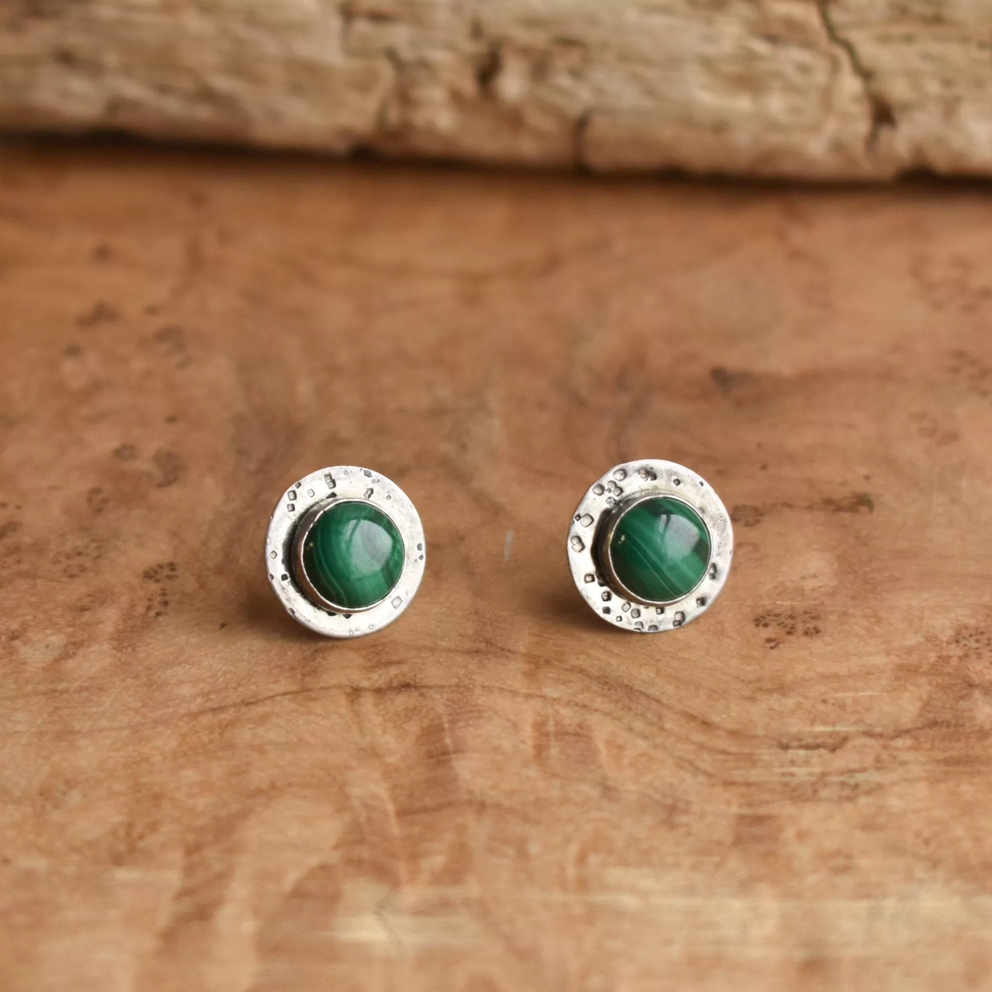 Malachite Textured Posts - Green Malachite Posts - Malachite Earrings - .925 Sterling Silver - Malachite studs