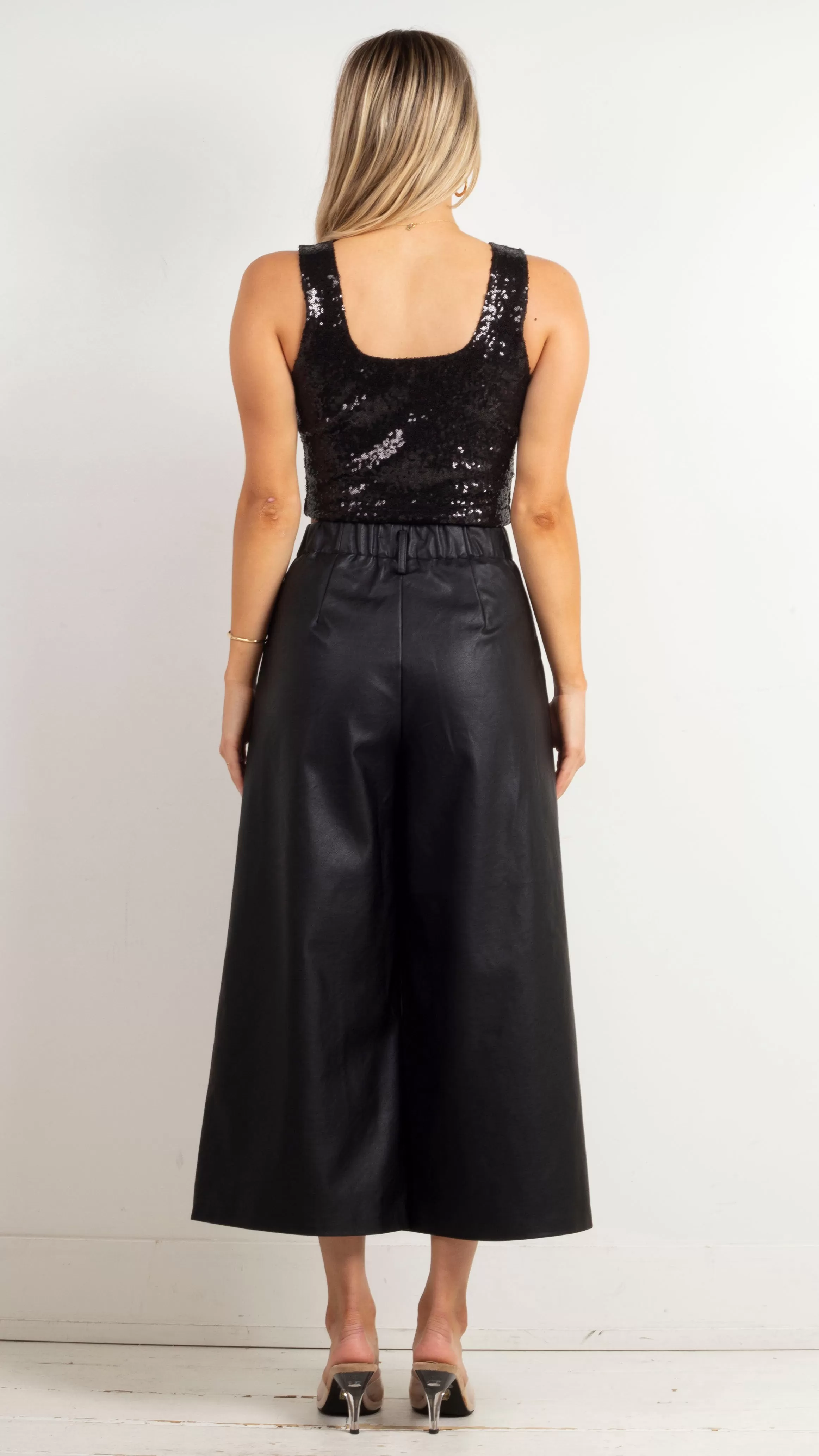 Meghan Faux Leather Wide Leg Pants - Black