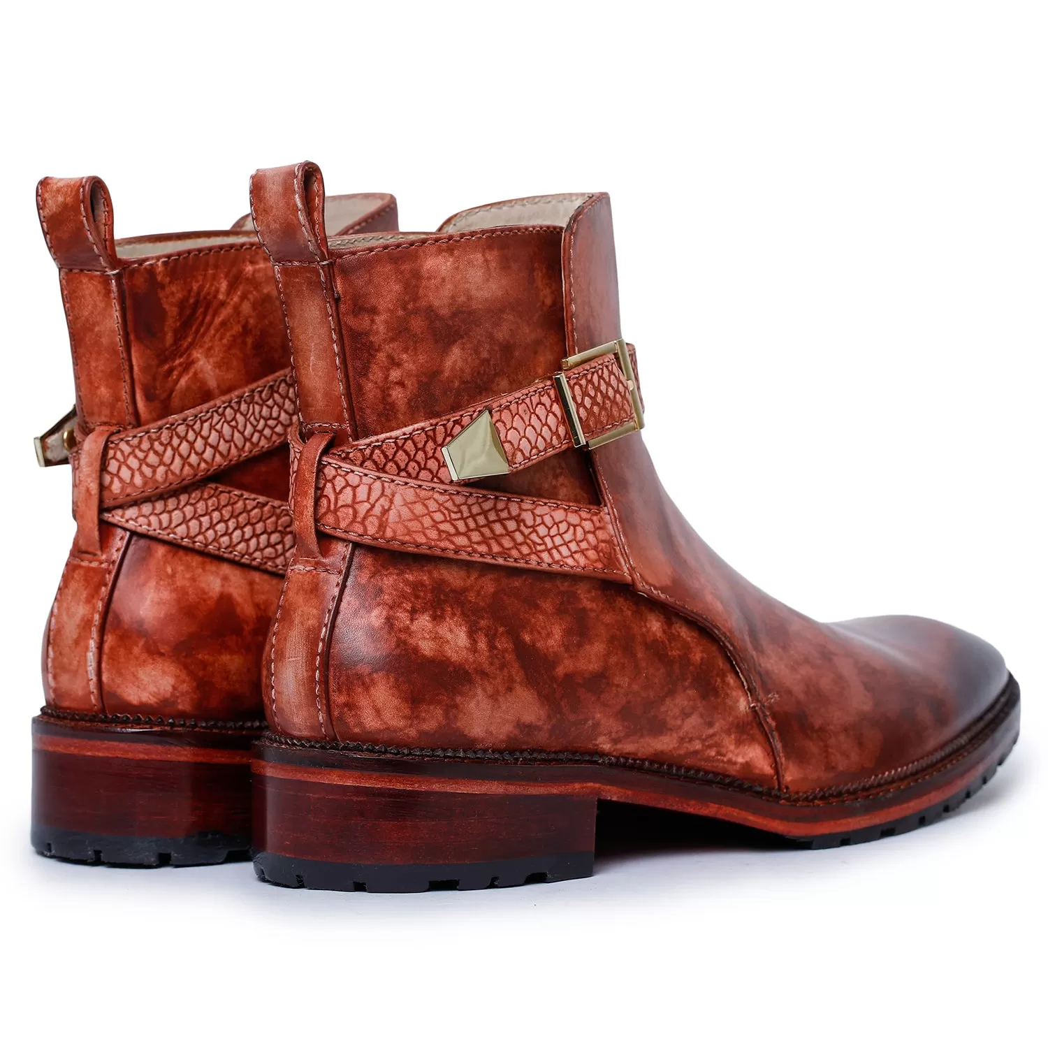 Mens Cross Strap Boots- Reddish Brown