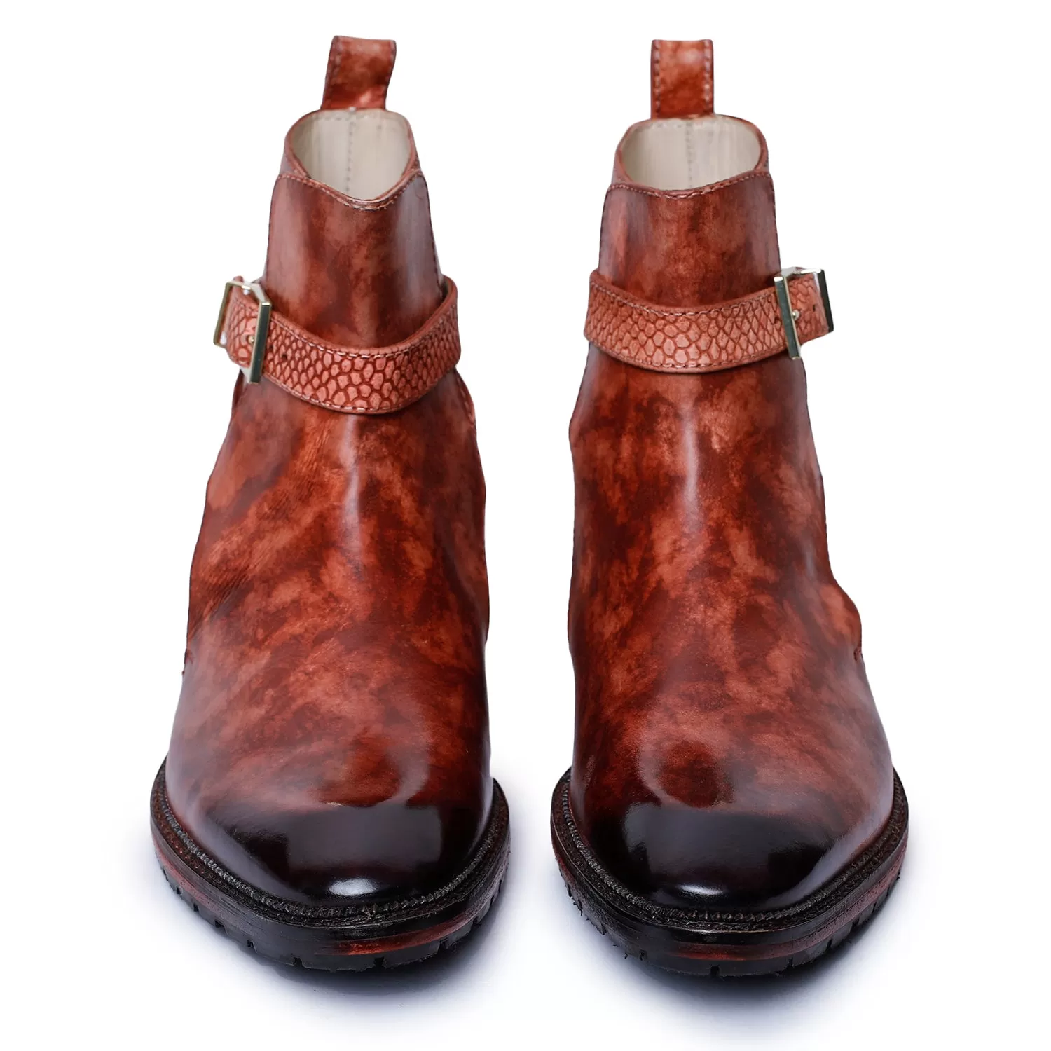 Mens Cross Strap Boots- Reddish Brown