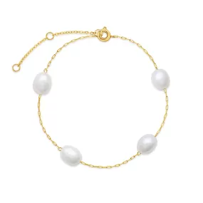 Mi Tesoro Delicate Elegance Pearl Bracelet - 14K Gold Plated Stainless Steel with Baroque Pearls