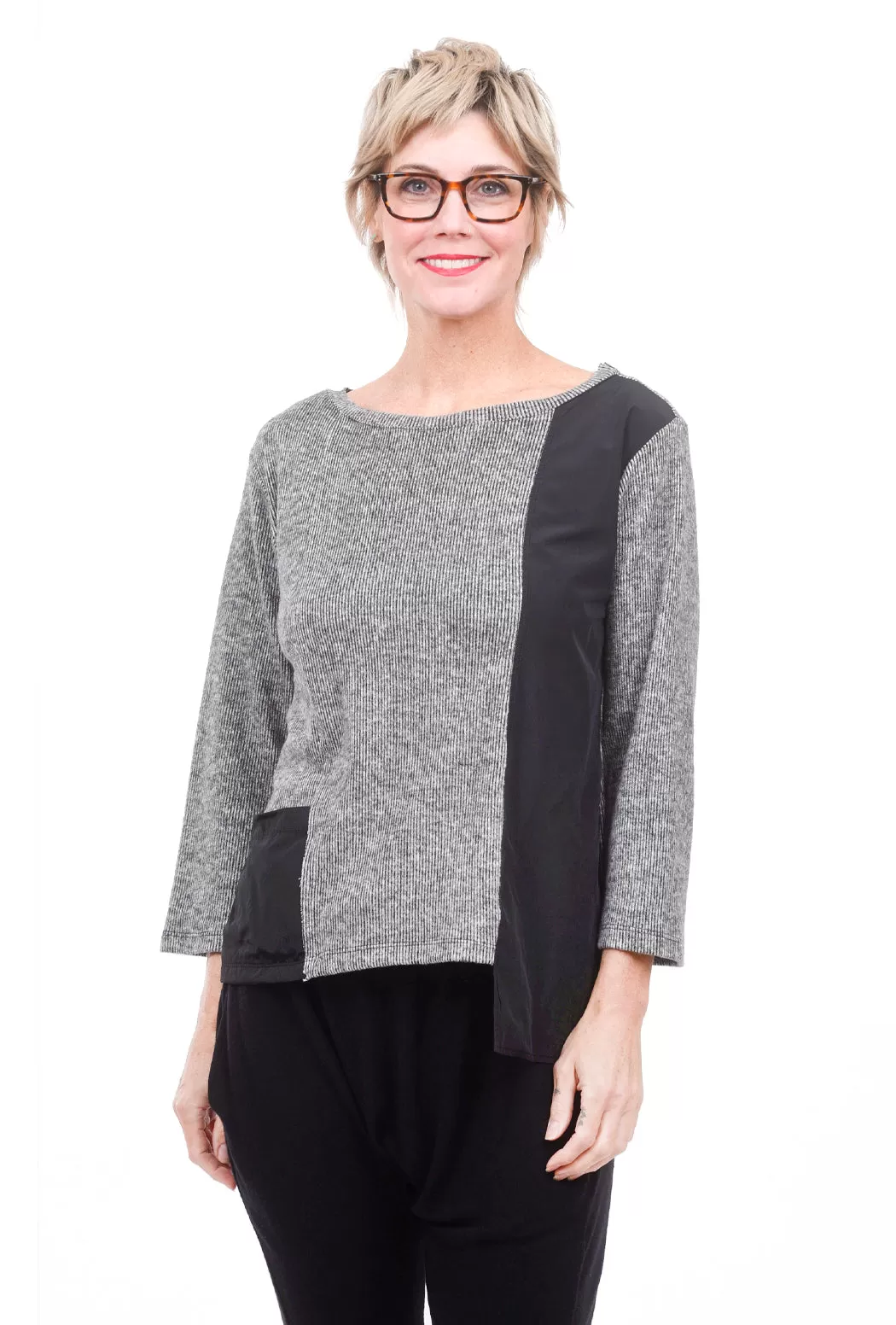 Mix-Fabric Asym Top, Gray