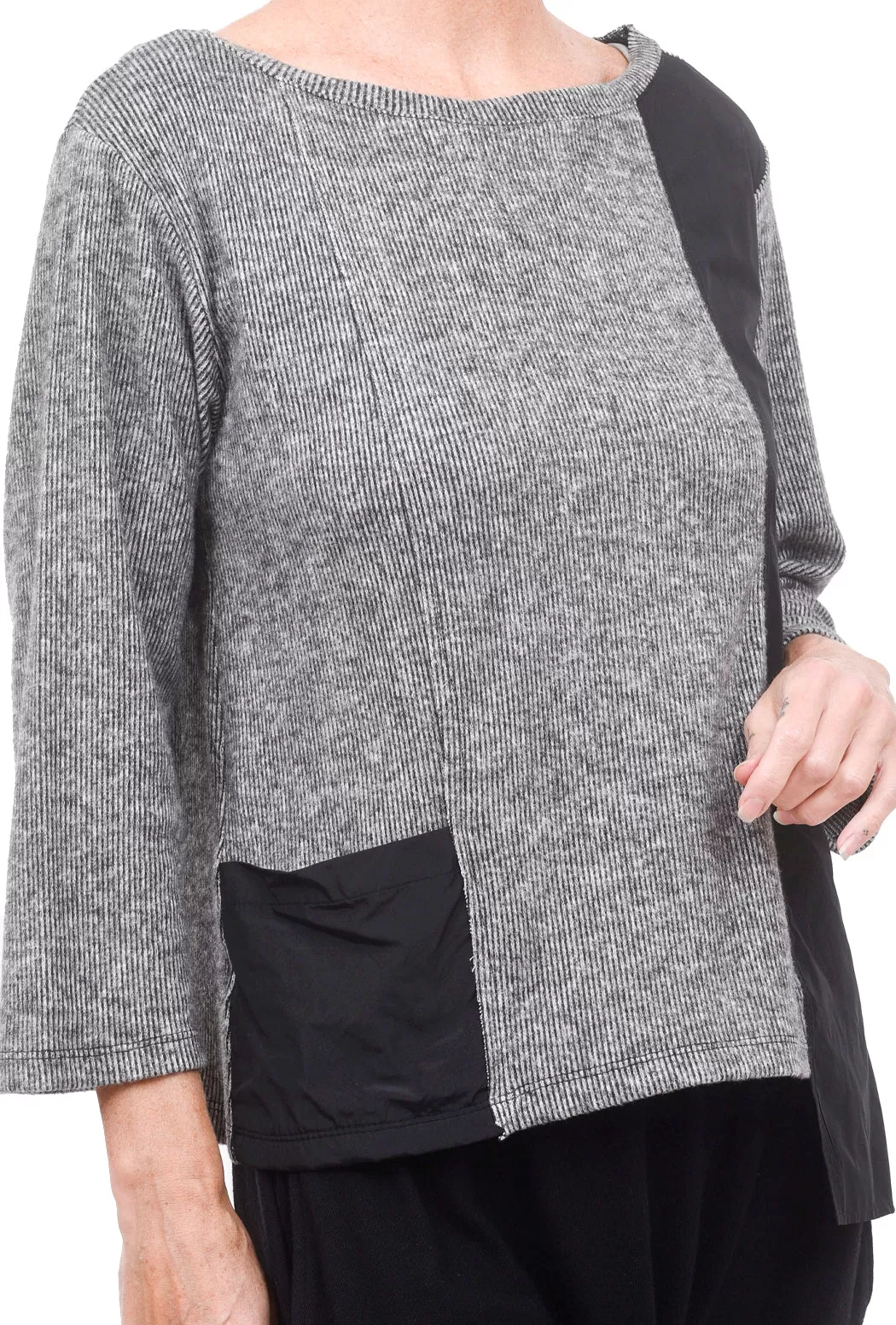 Mix-Fabric Asym Top, Gray