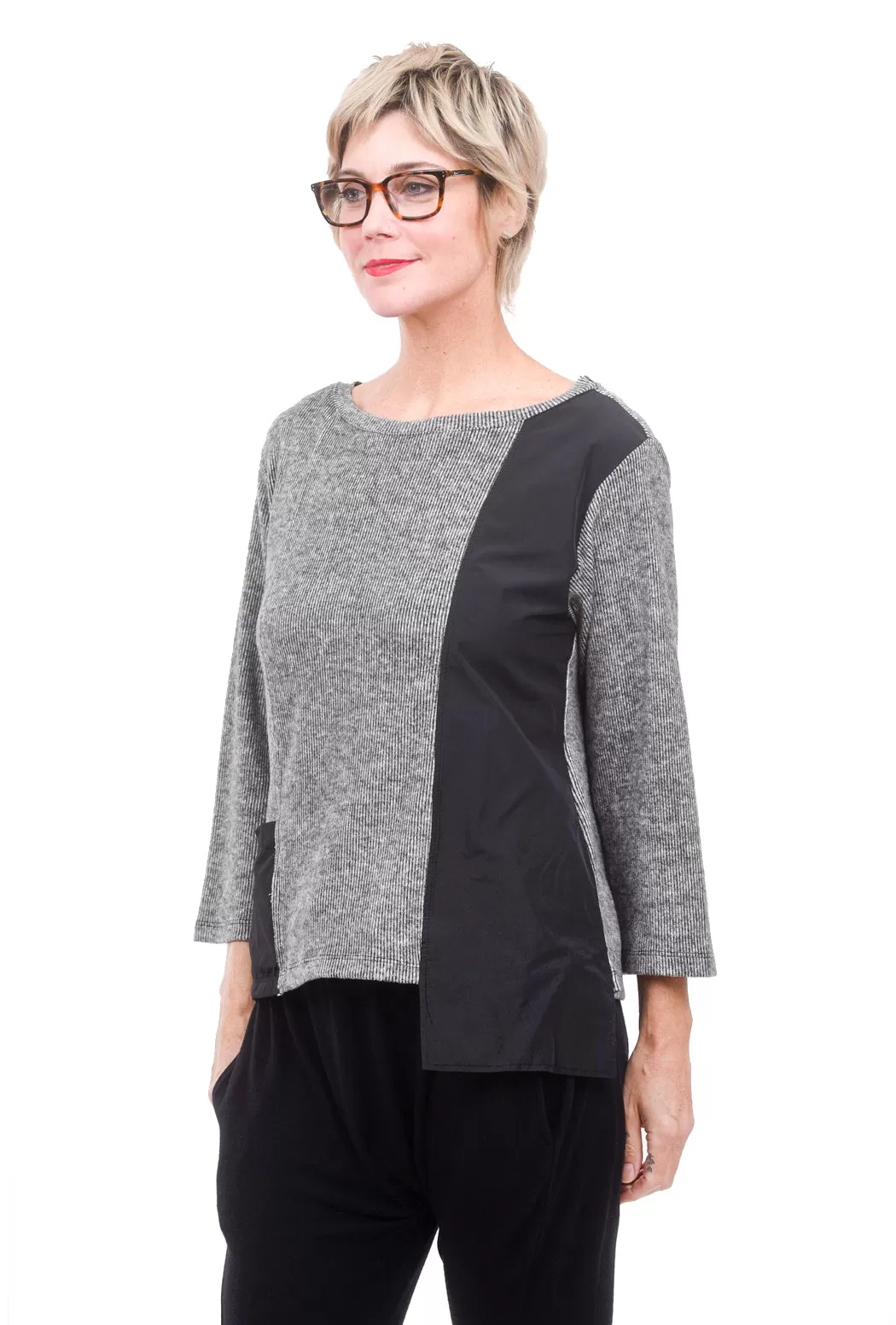 Mix-Fabric Asym Top, Gray