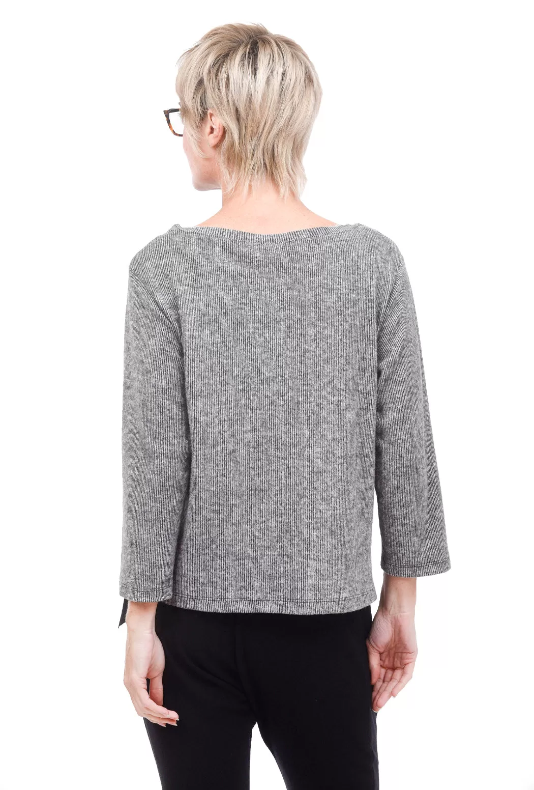 Mix-Fabric Asym Top, Gray