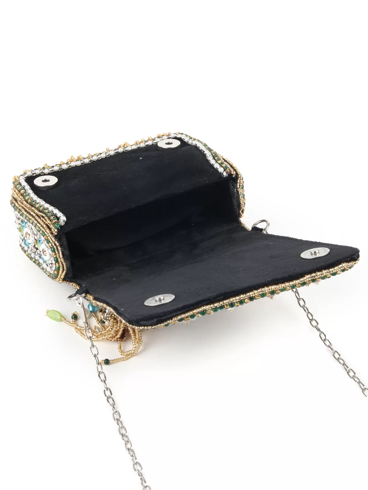 Odette Black Embroidered Clutch Bag For Women