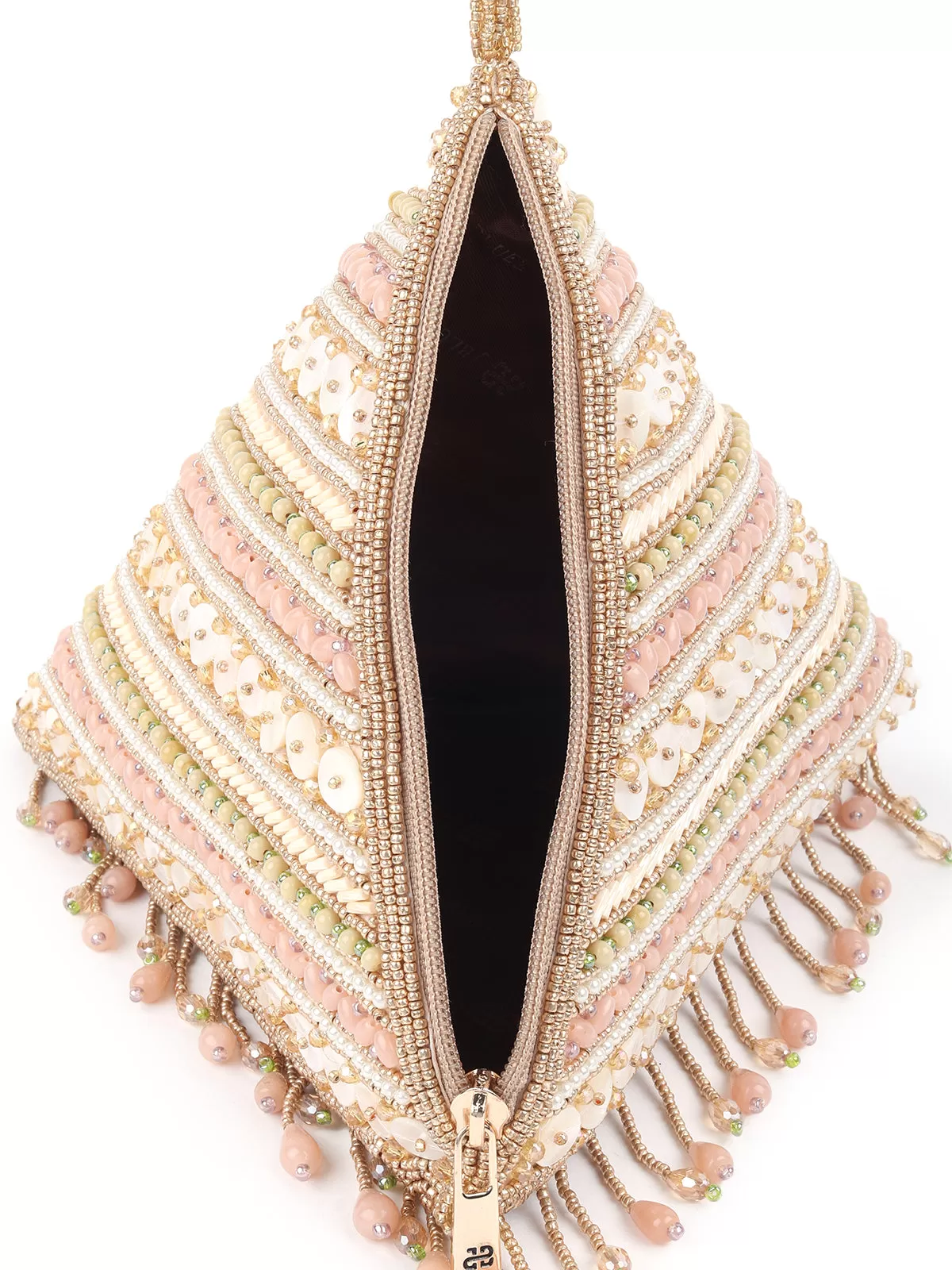 Odette Peach Structured Pyramid Clutch Bag For Women