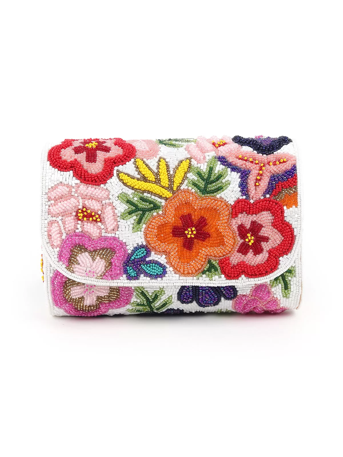 Odette White Floral Embroidered Clutch For Women