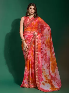 Odette Women Pink Georgette Saree With Blouse Piece