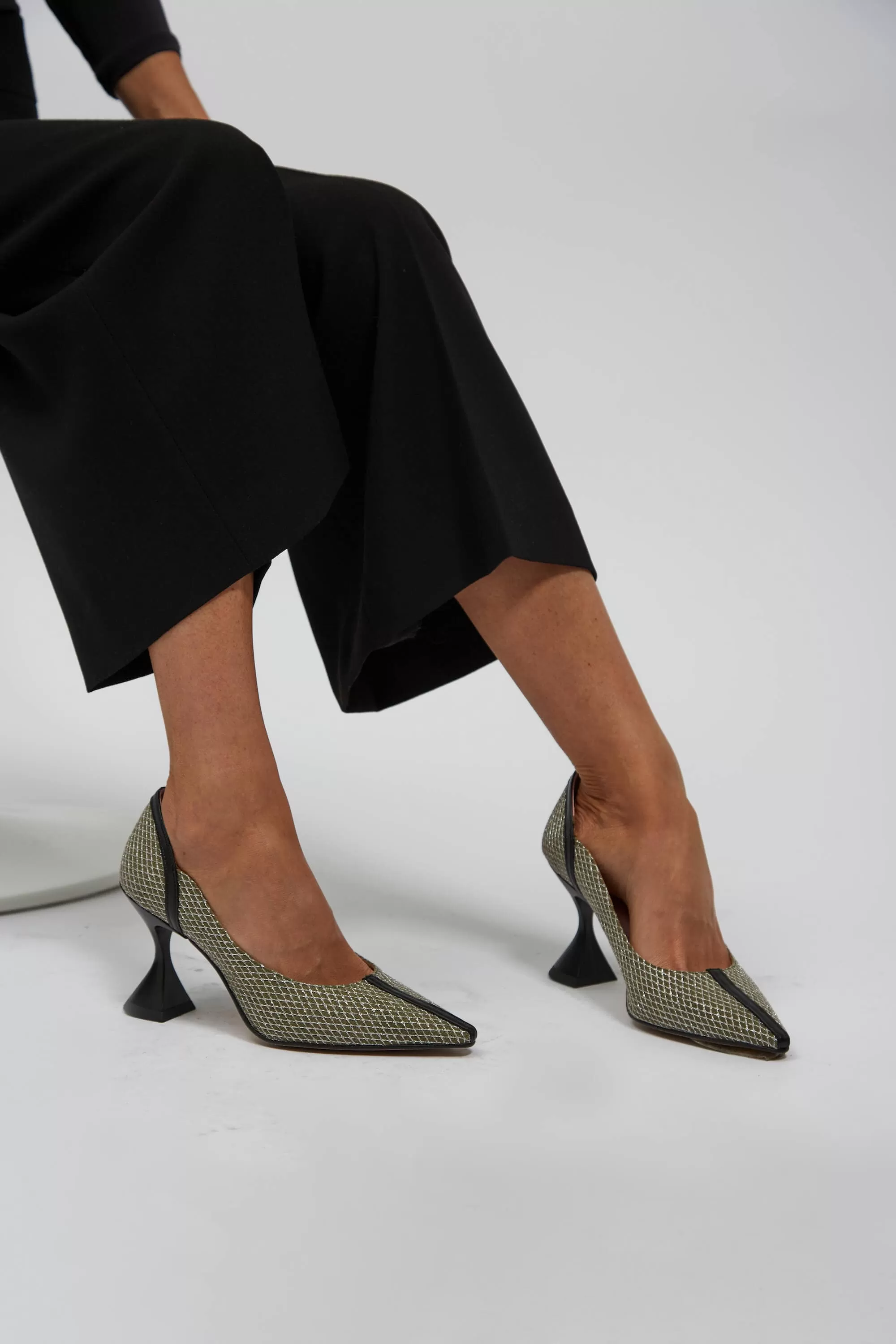 Ottilie Vegan Heeled Pumps | Green & Silver