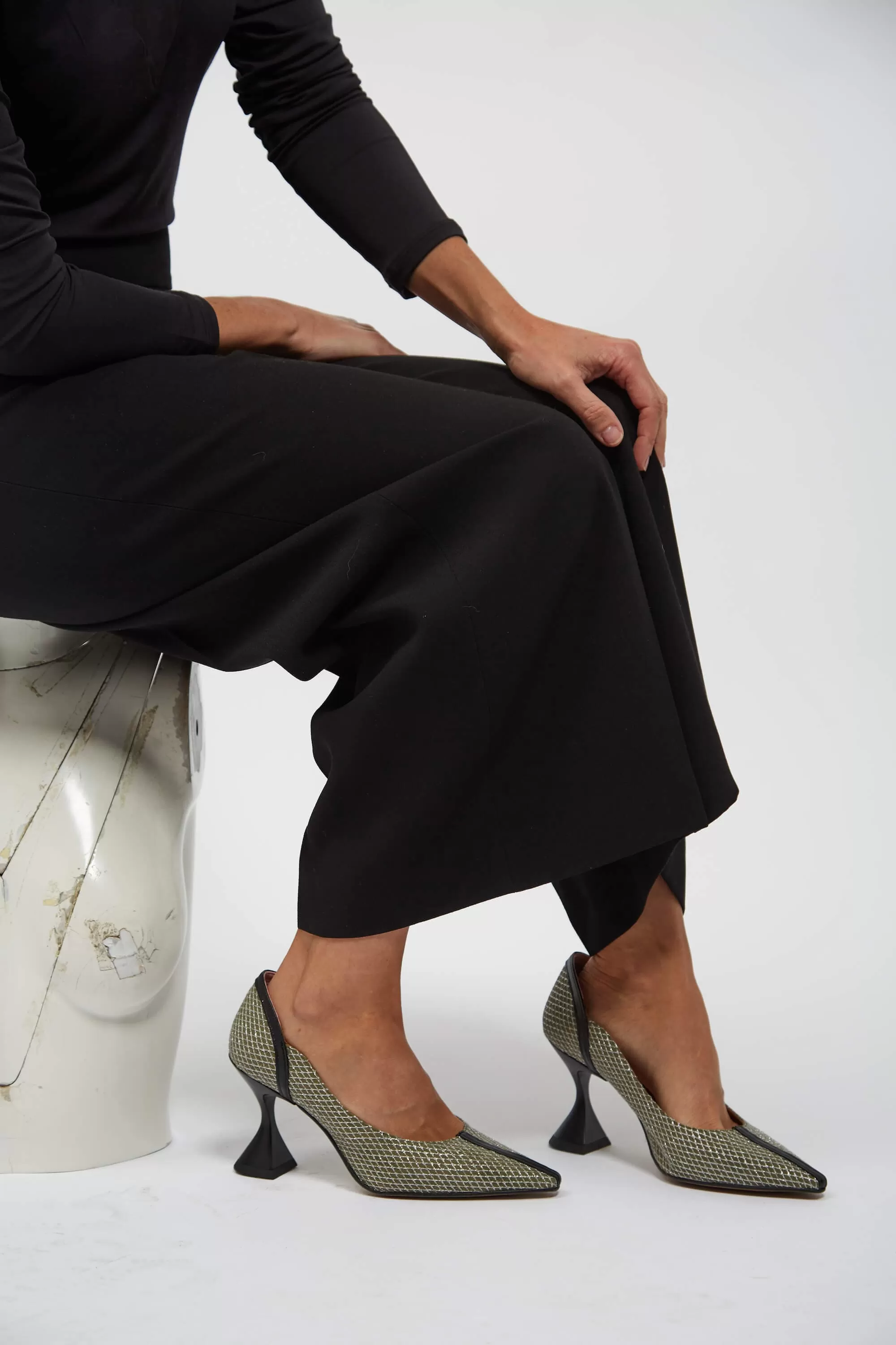 Ottilie Vegan Heeled Pumps | Green & Silver