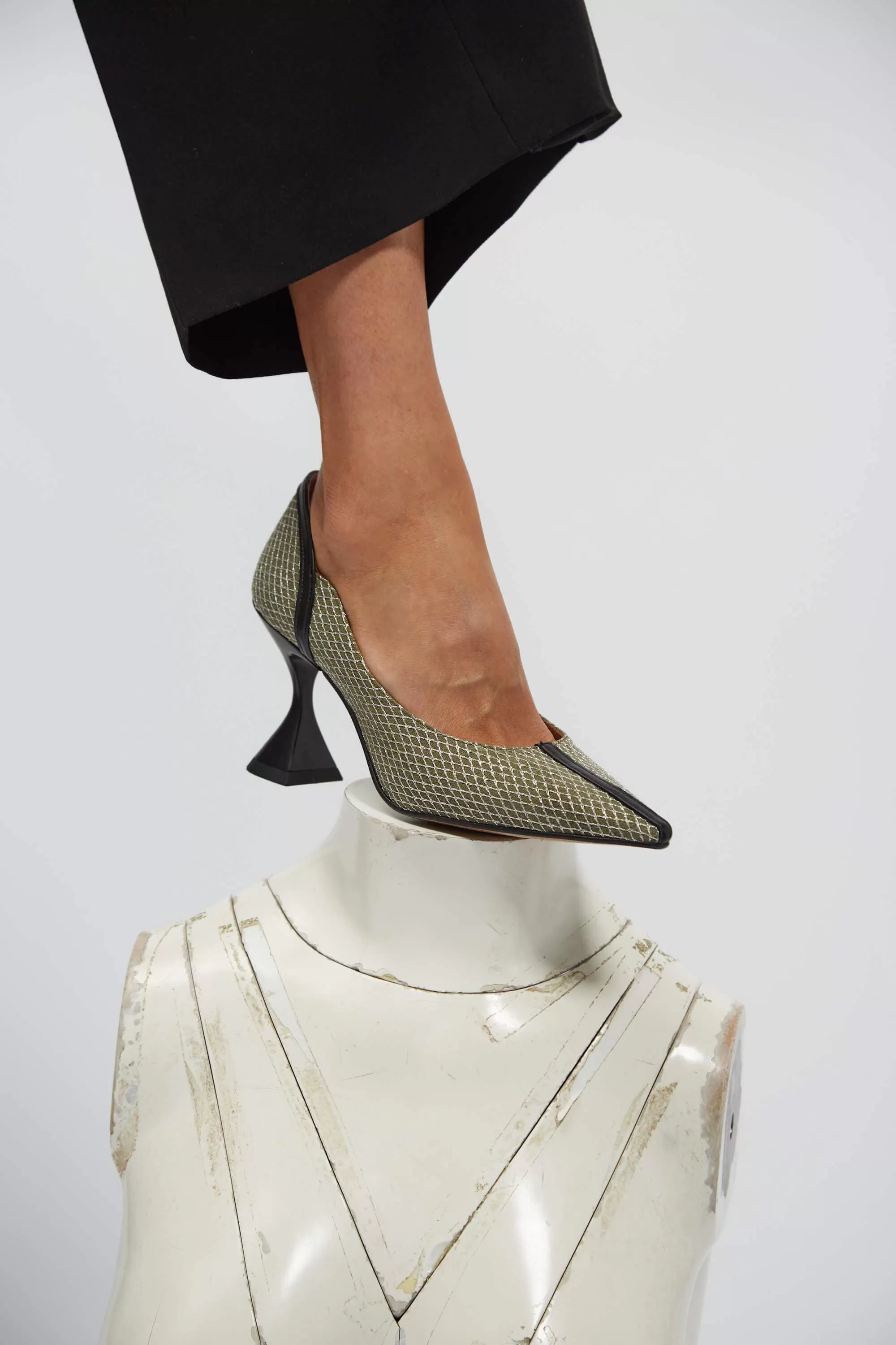 Ottilie Vegan Heeled Pumps | Green & Silver