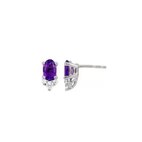 Oval Amethyst & Diamond Stud Earrings