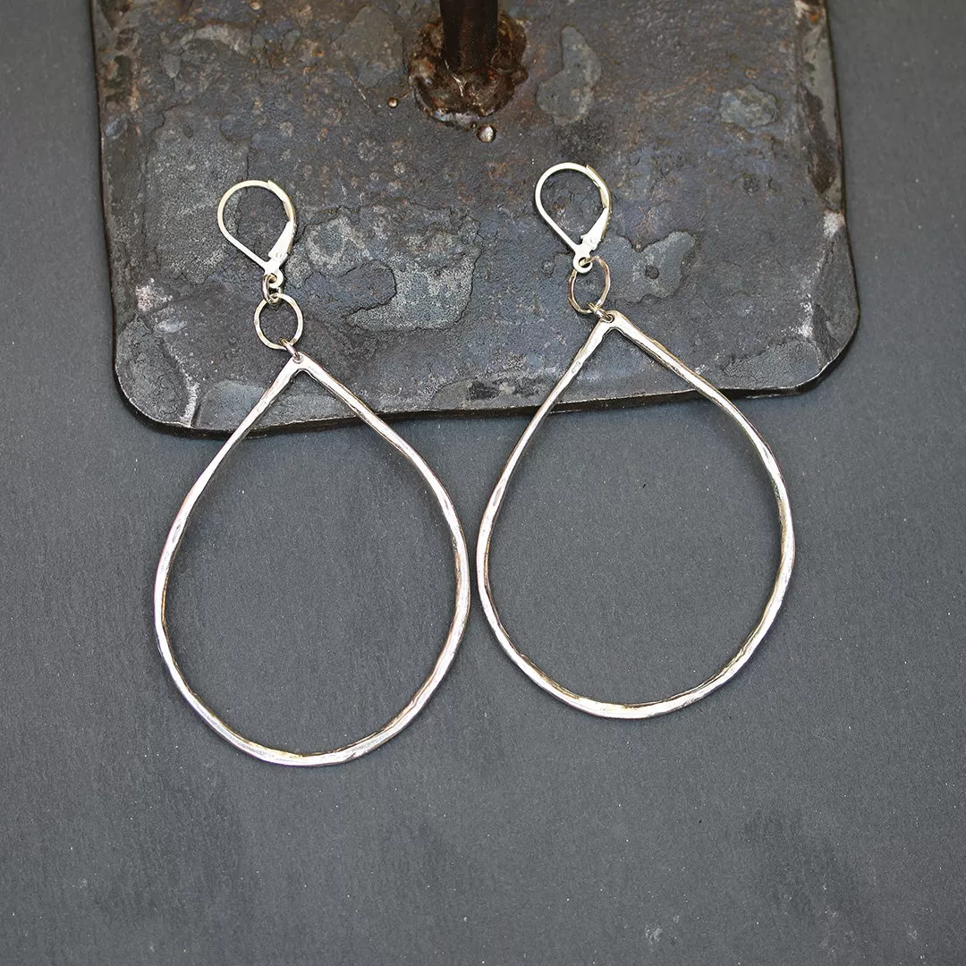 Raindrop - Hand Forged Distressed Sterling Silver Hoop Earrings