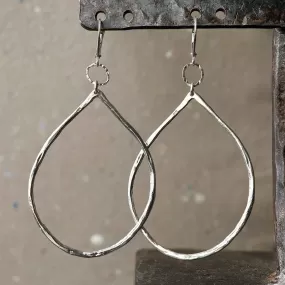 Raindrop - Hand Forged Distressed Sterling Silver Hoop Earrings