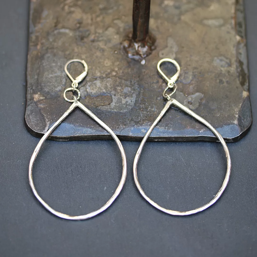 Raindrop - Hand Forged Distressed Sterling Silver Hoop Earrings