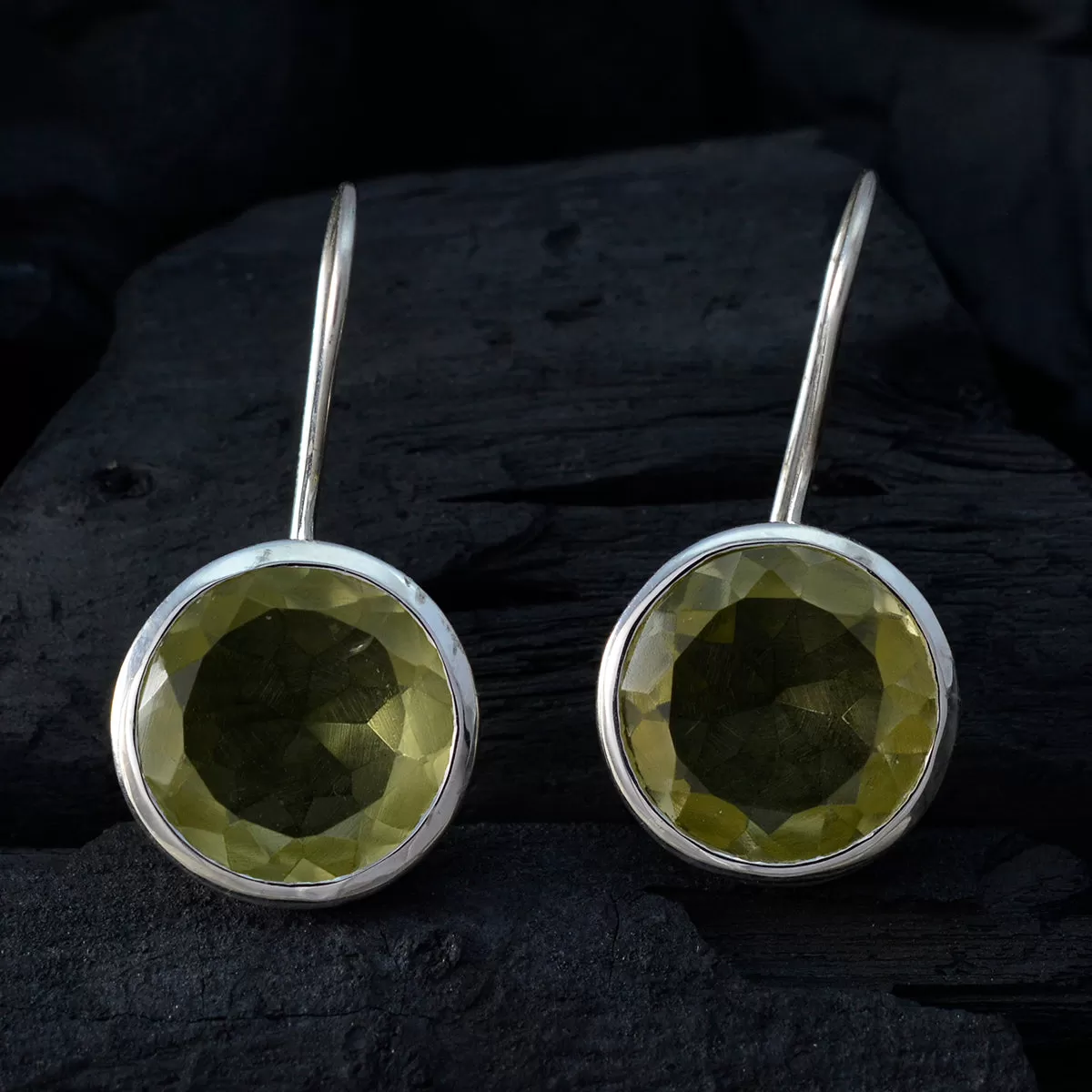 Riyo Beguiling Sterling Silver Earring For Women Lemon Quartz Earring Bezel Setting Yellow Earring Dangle Earring